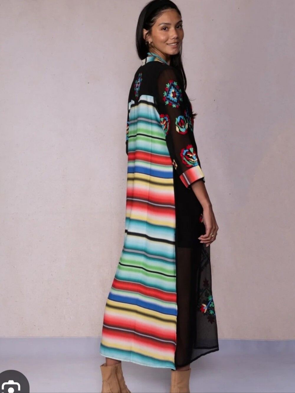 Scully Multicolor Striped Embroideted Serape Women's Duster